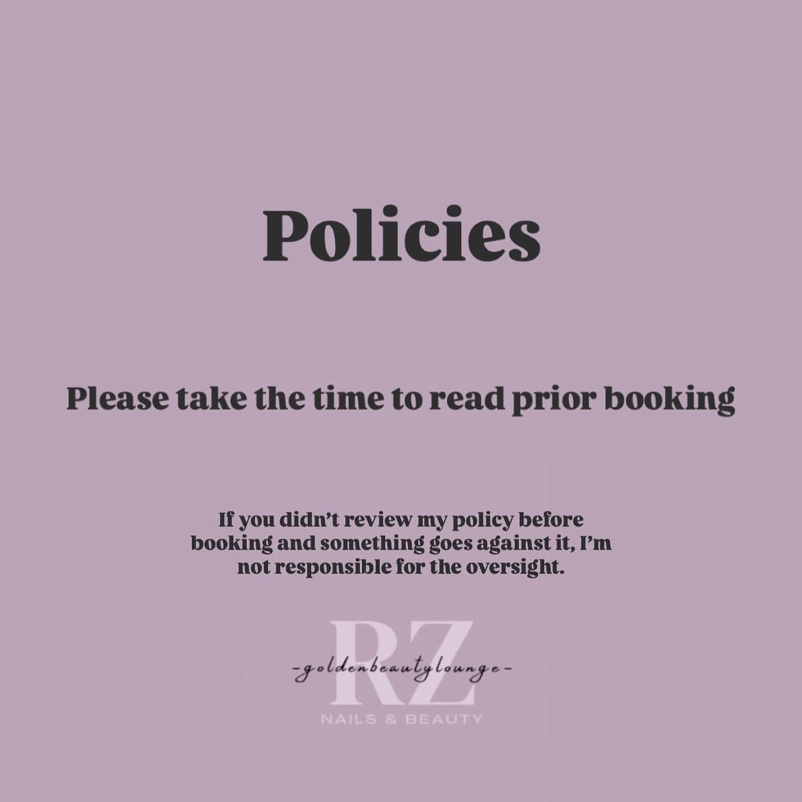 Golden Beauty Lounge booking policies notice — please read prior to booking